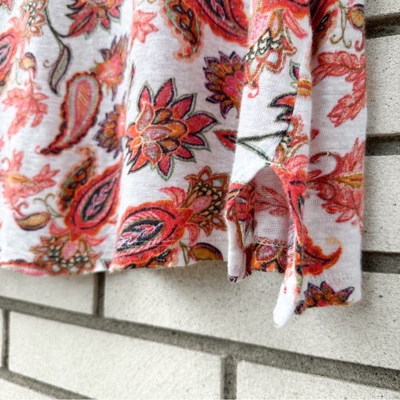 J. Jill Love Linen 100% Linen Floral Paisley White Orange Tank Top Blouse - Picture 4 of 8